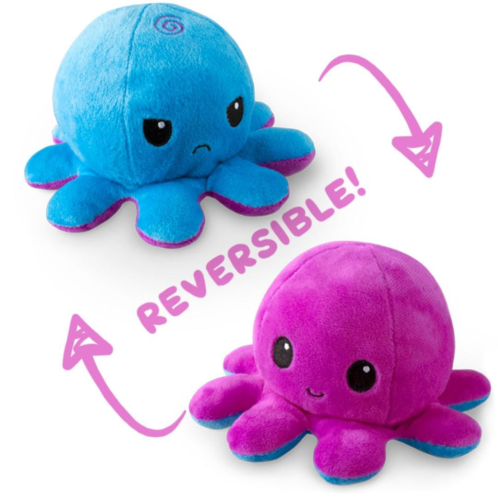 TeeTurtle Reversible Octopus Plushie – 4-Inch Purple + Blue Two-Sided Flip Toy with Embroidered Details