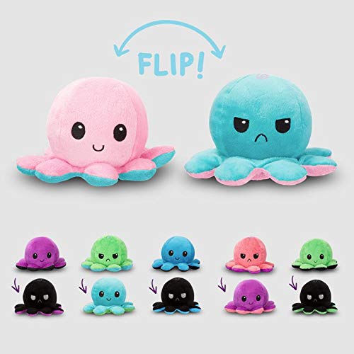 TeeTurtle Reversible Octopus Plushie 4-Inch Red + Yellow Two-Sided Flip Plush Toy with Embroidered Details