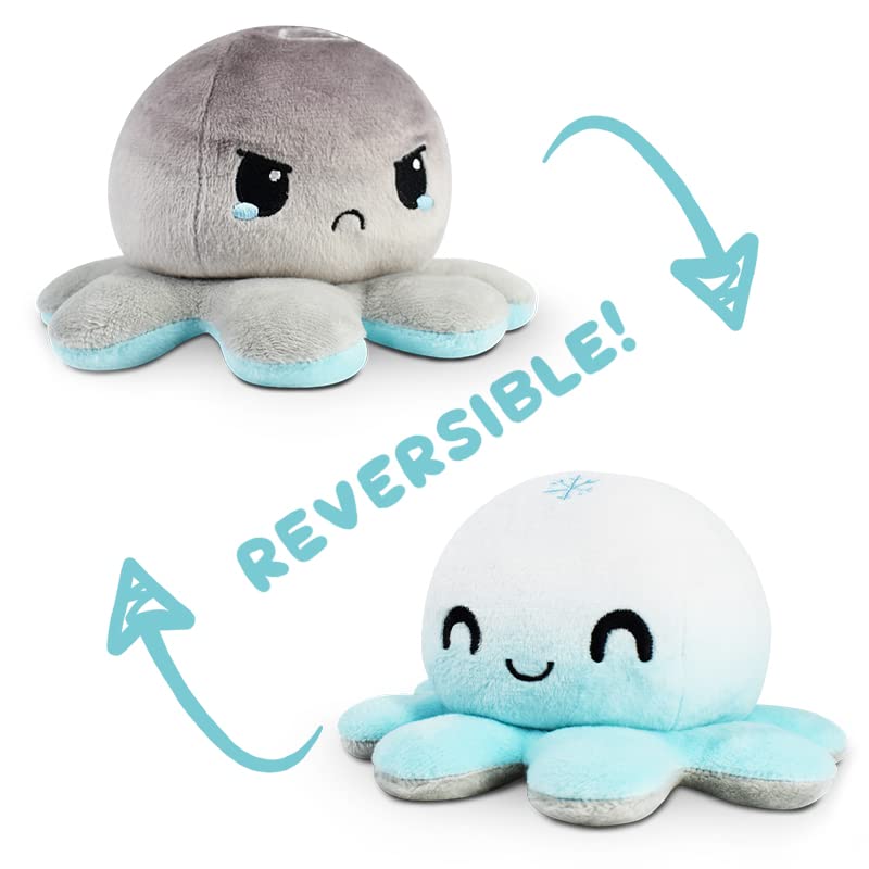 TeeTurtle Reversible Octopus Plushie 4-Inch Snowflake + Cloud Two-Sided Flip Plush Toy with Embroidered Details