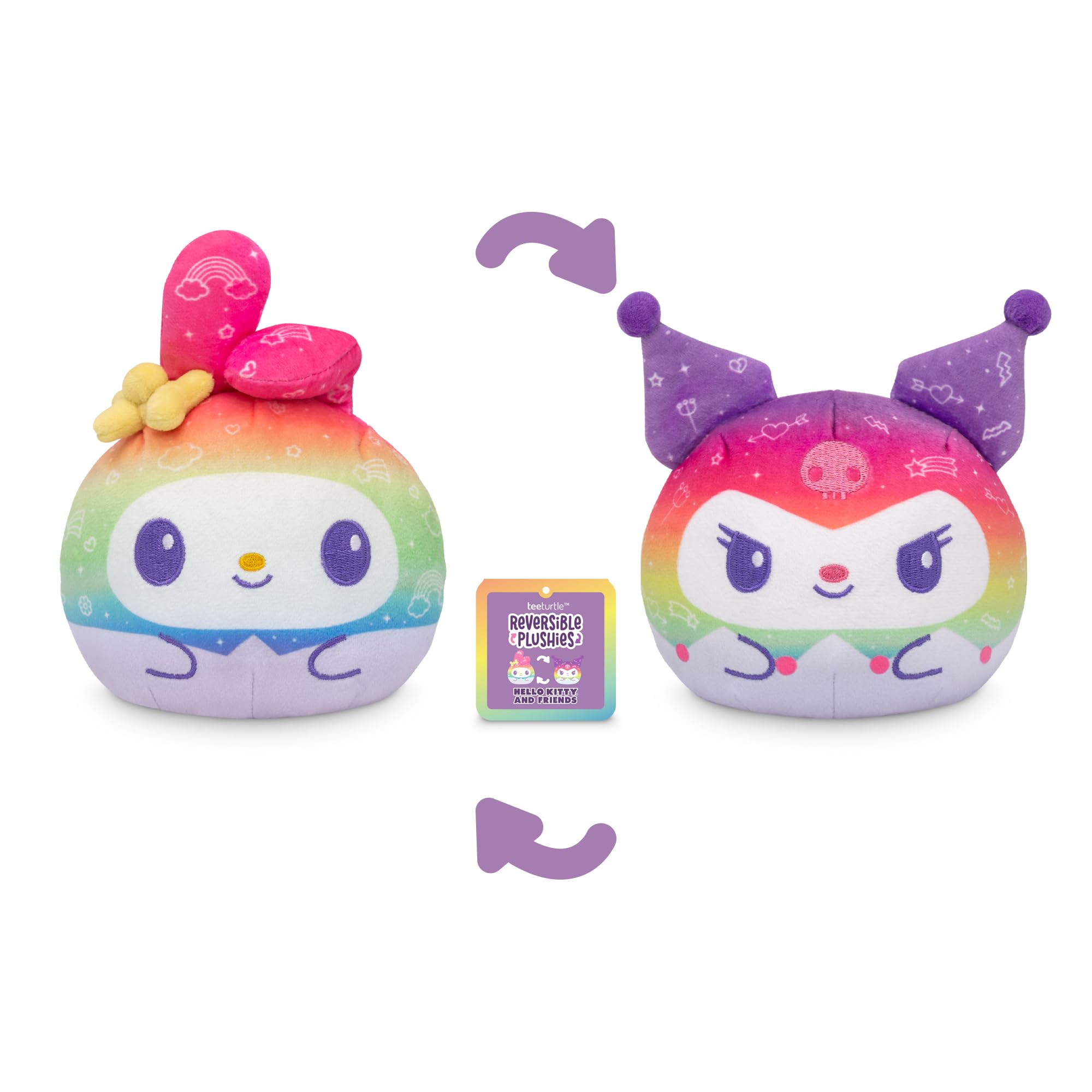 TeeTurtle Reversible Sanrio My Melody & Kuromi Plushie - 4-Inch Two-Sided Flip Plush Toy with Embroidered Details