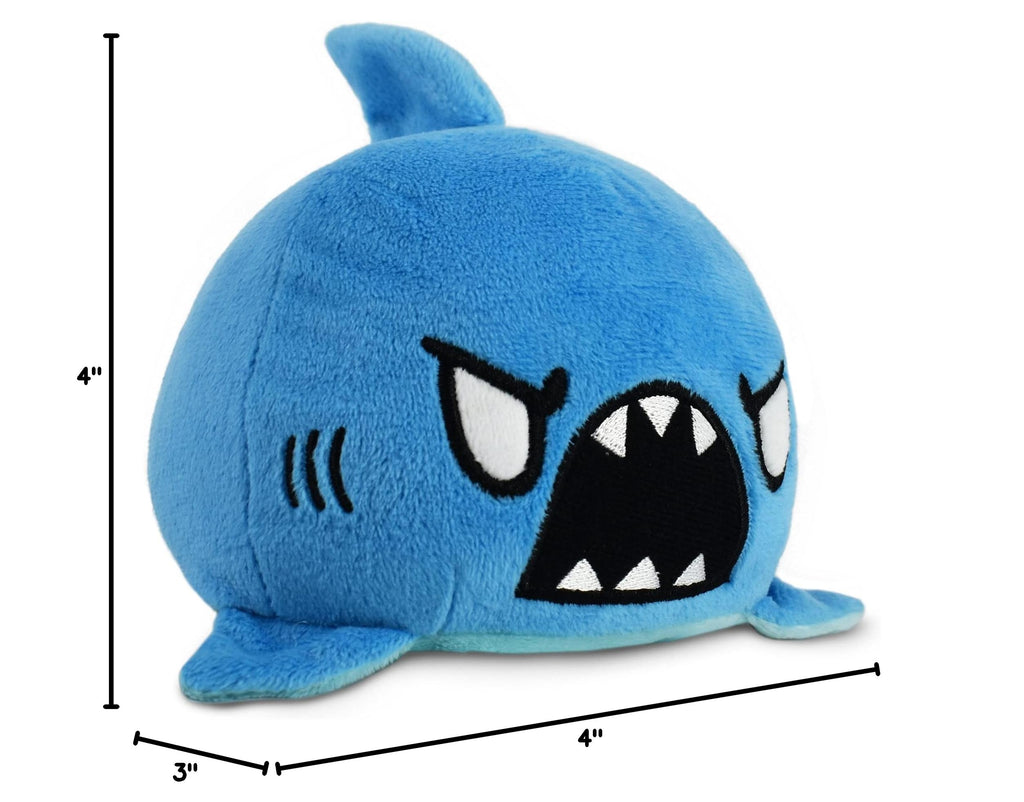 TeeTurtle Reversible Shark Plushie - 4-Inch Blue Fidget Toy for Mood Expression