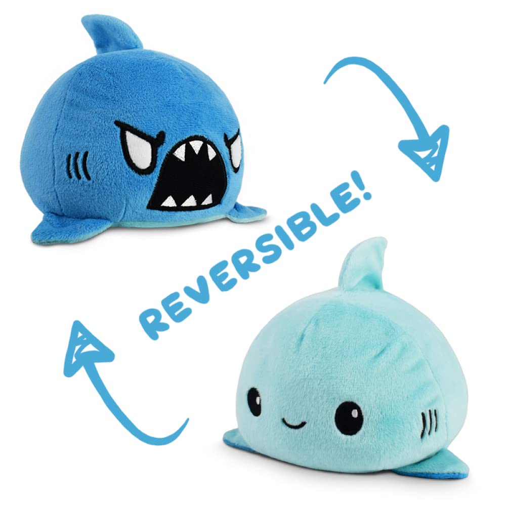TeeTurtle Reversible Shark Plushie - 4-Inch Blue Fidget Toy for Mood Expression