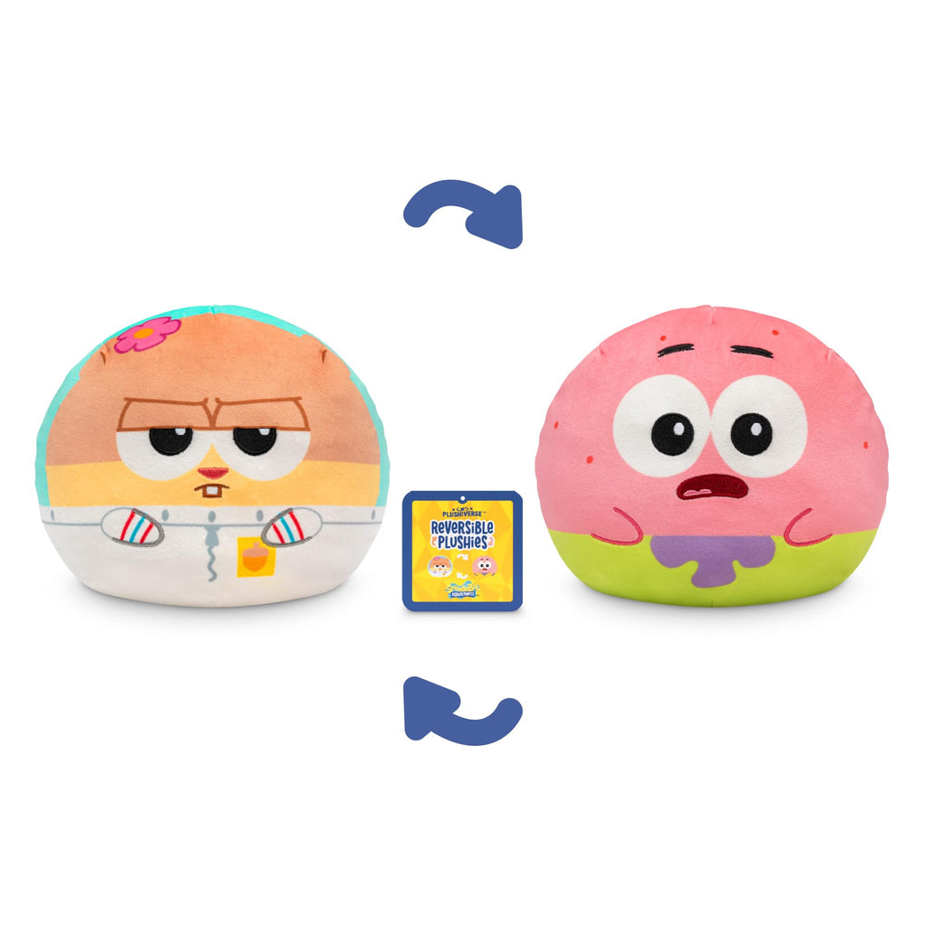 TeeTurtle Reversible SpongeBob SquarePants Sandy & Patrick 6-Inch Flip Plush Toy with Embroidered Details