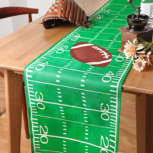 Tegeme 2 Pack Football Themed Table Runner – 14x72 Inch Flax Tablecloth for Game Day Decor