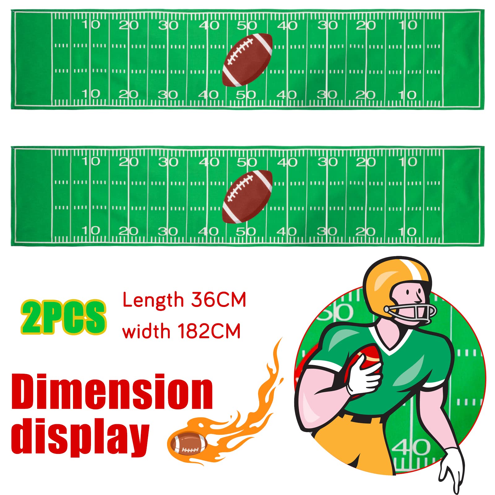 Tegeme 2 Pack Football Themed Table Runner – 14x72 Inch Flax Tablecloth for Game Day Decor