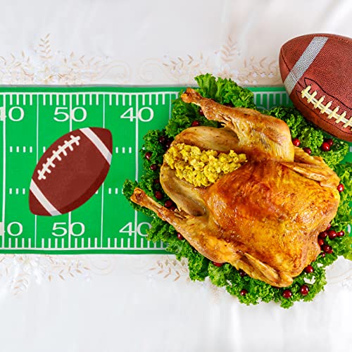 Tegeme 2 Pack Football Themed Table Runner – 14x72 Inch Flax Tablecloth for Game Day Decor