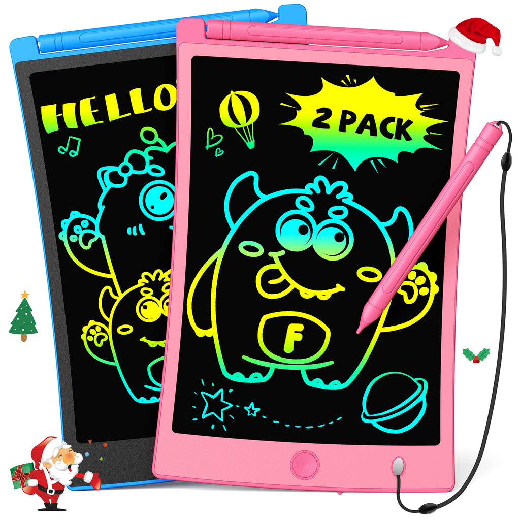 TEKFUN 2-Pack LCD Writing Tablet 8.5" - Blue & Pink Doodle Boards with 4 Stylus Pens, Mess-Free Erasable Drawing Pad for Kids Ages 3-7
