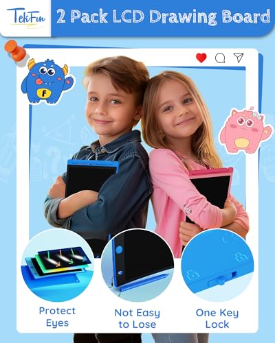 TEKFUN 2-Pack LCD Writing Tablet 8.5" - Blue & Pink Doodle Boards with 4 Stylus Pens, Mess-Free Erasable Drawing Pad for Kids Ages 3-7