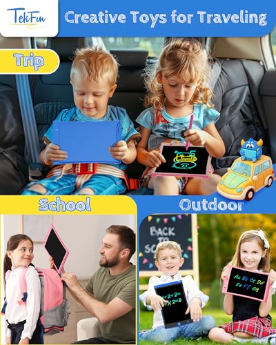 TEKFUN 2-Pack LCD Writing Tablet 8.5" - Blue & Pink Doodle Boards with 4 Stylus Pens, Mess-Free Erasable Drawing Pad for Kids Ages 3-7