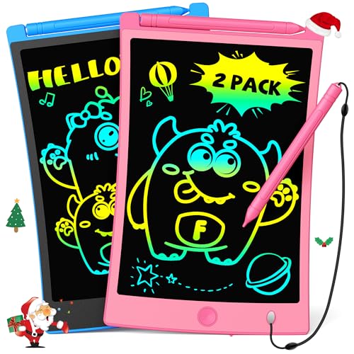 TEKFUN 2-Pack LCD Writing Tablet 8.5" - Blue & Pink Doodle Boards with 4 Stylus Pens, Mess-Free Erasable Drawing Pad for Kids Ages 3-7