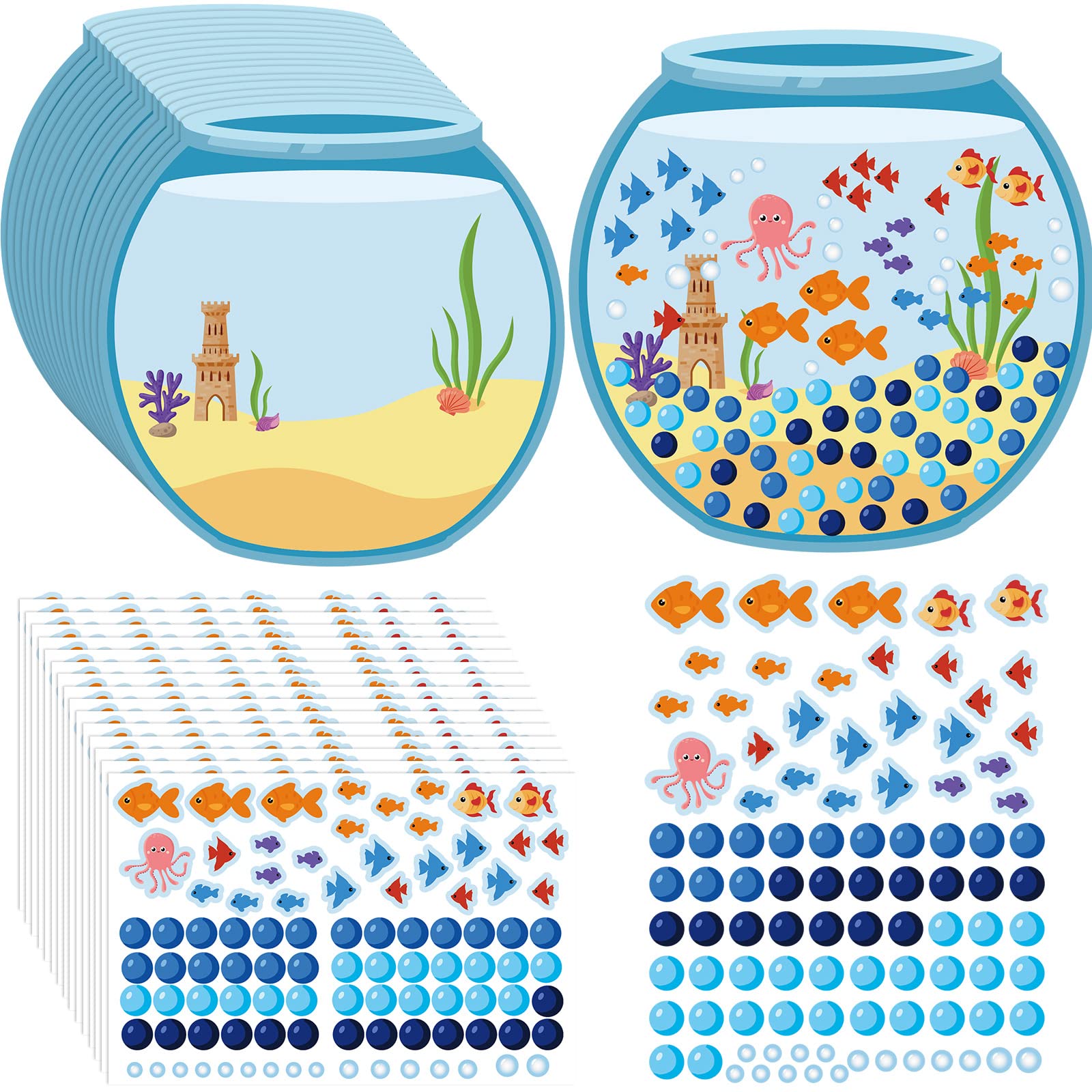 Teling 32 Pcs 100 Days of School Sticker Scene - Fish Tank Theme with 100 Stickers for Kids Classroom Activities
