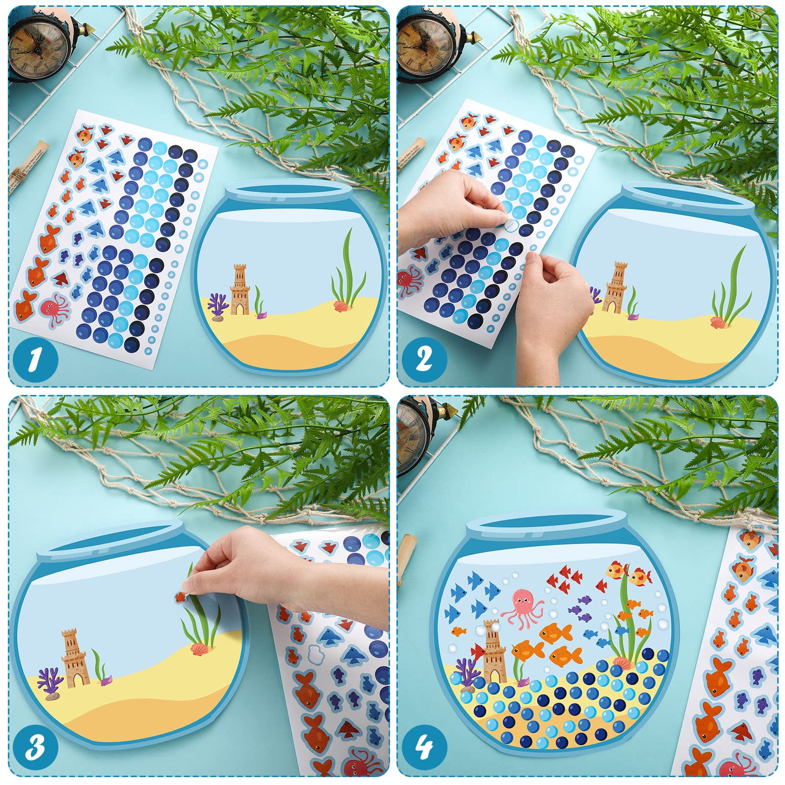 Teling 32 Pcs 100 Days of School Sticker Scene - Fish Tank Theme with 100 Stickers for Kids Classroom Activities