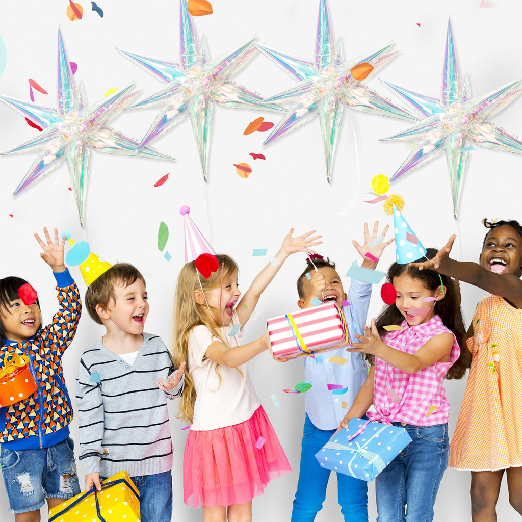 Tellpet 50-Pack Iridescent Spike Foil Star Balloons for Party Decorations
