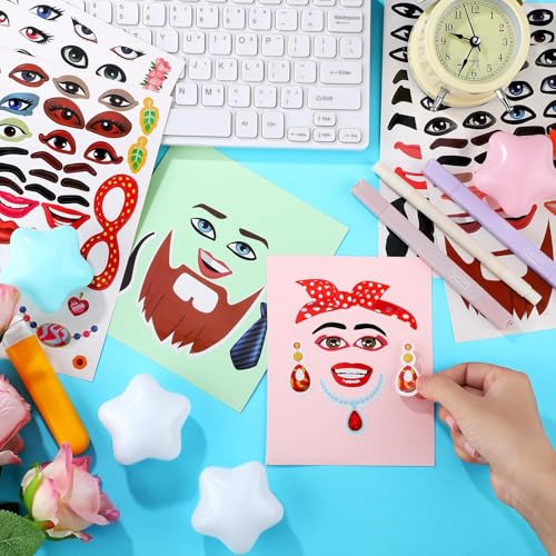 Tenceur 48-Pack Funny Face Stickers for Crafts – Mouth, Eyes, Nose Decals for DIY Projects