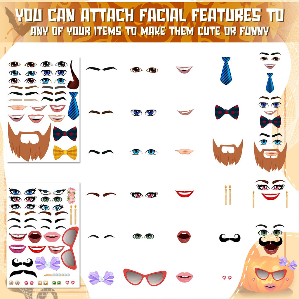 Tenceur 48-Pack Funny Face Stickers for Crafts – Mouth, Eyes, Nose Decals for DIY Projects