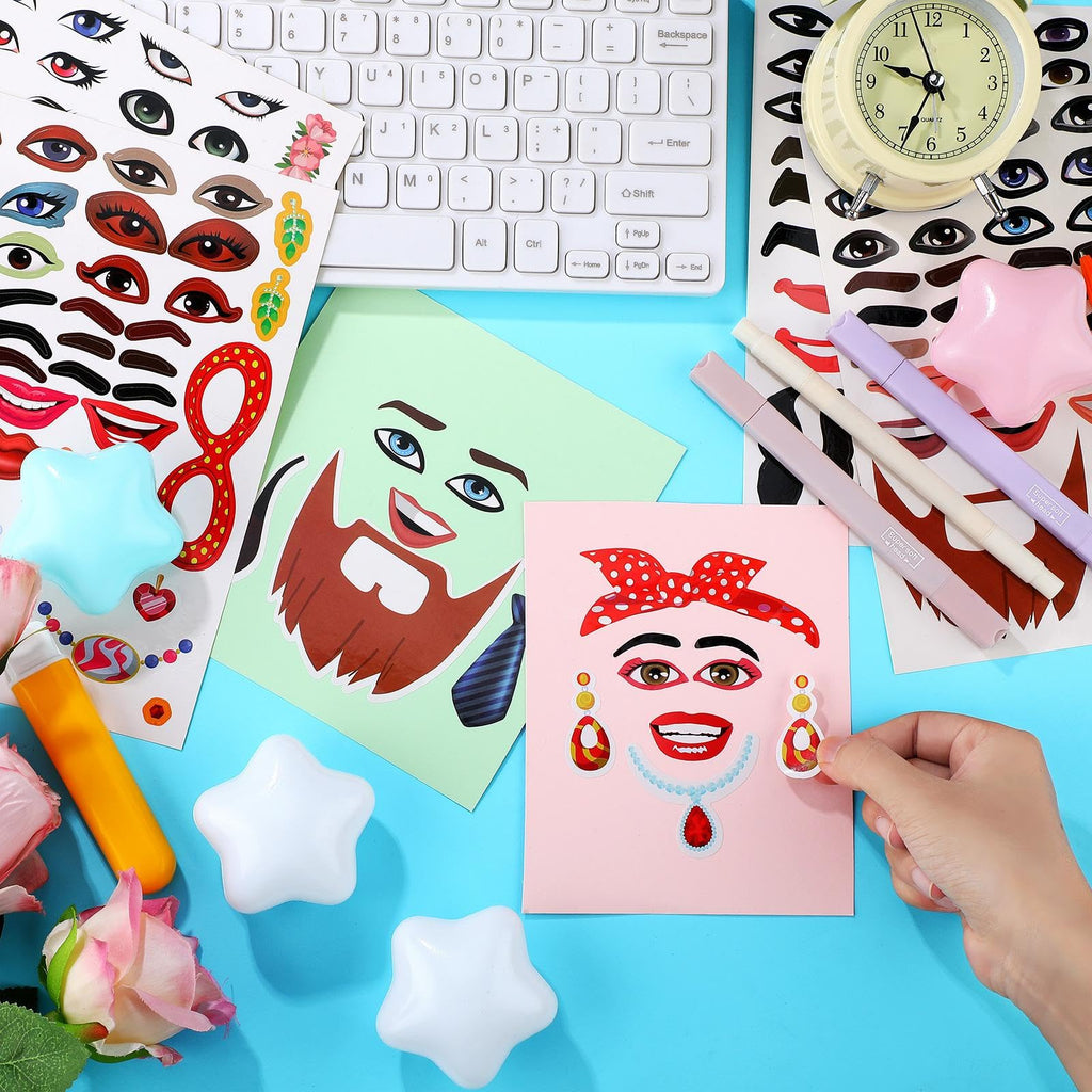 Tenceur 48-Pack Funny Face Stickers for Crafts – Mouth, Eyes, Nose Decals for DIY Projects