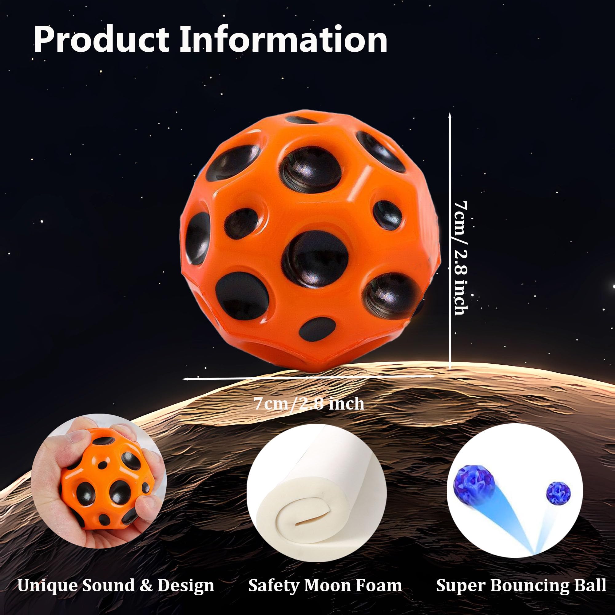 Tendry 4-Pack Moon Foam Bouncy Balls – 3-Inch Super Bounce for Kids & Athletic Training