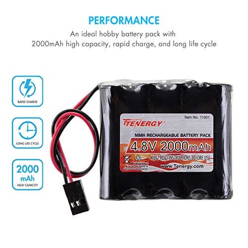 Tenergy NiMH Receiver Battery 4.8V 2000mAh with Hitec Connector – High Capacity Rechargeable Pack for RC Models