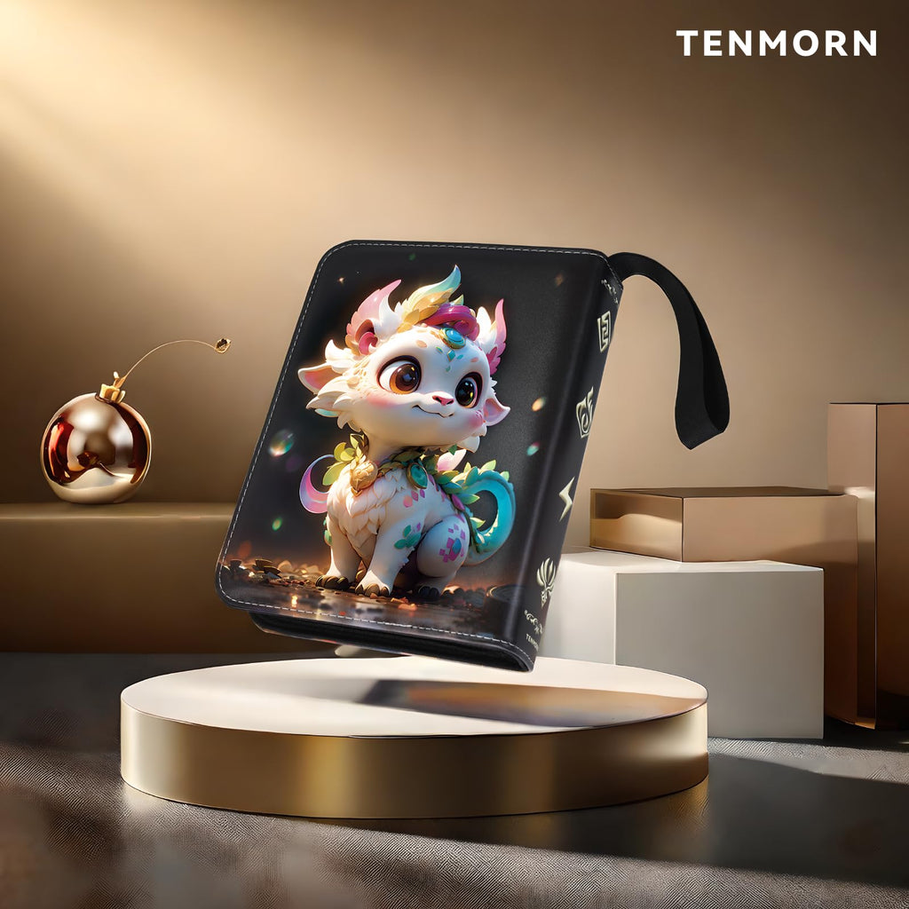 tenmorn 4-Pocket Card Binder for 400 Cards – Black PU Leather Album with 50 Removable Sleeves for TCG, Pokémon, MTG, Yu-Gi-Oh, Sports Cards