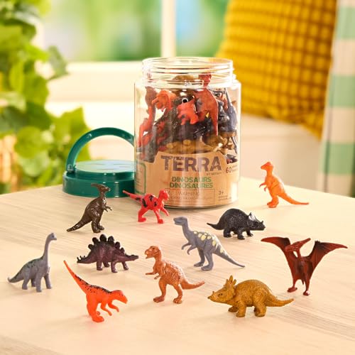 Terra by Battat 60-Piece Mini Dinosaur Figure Set – 12 Species in a Tube for Kids Ages 3+