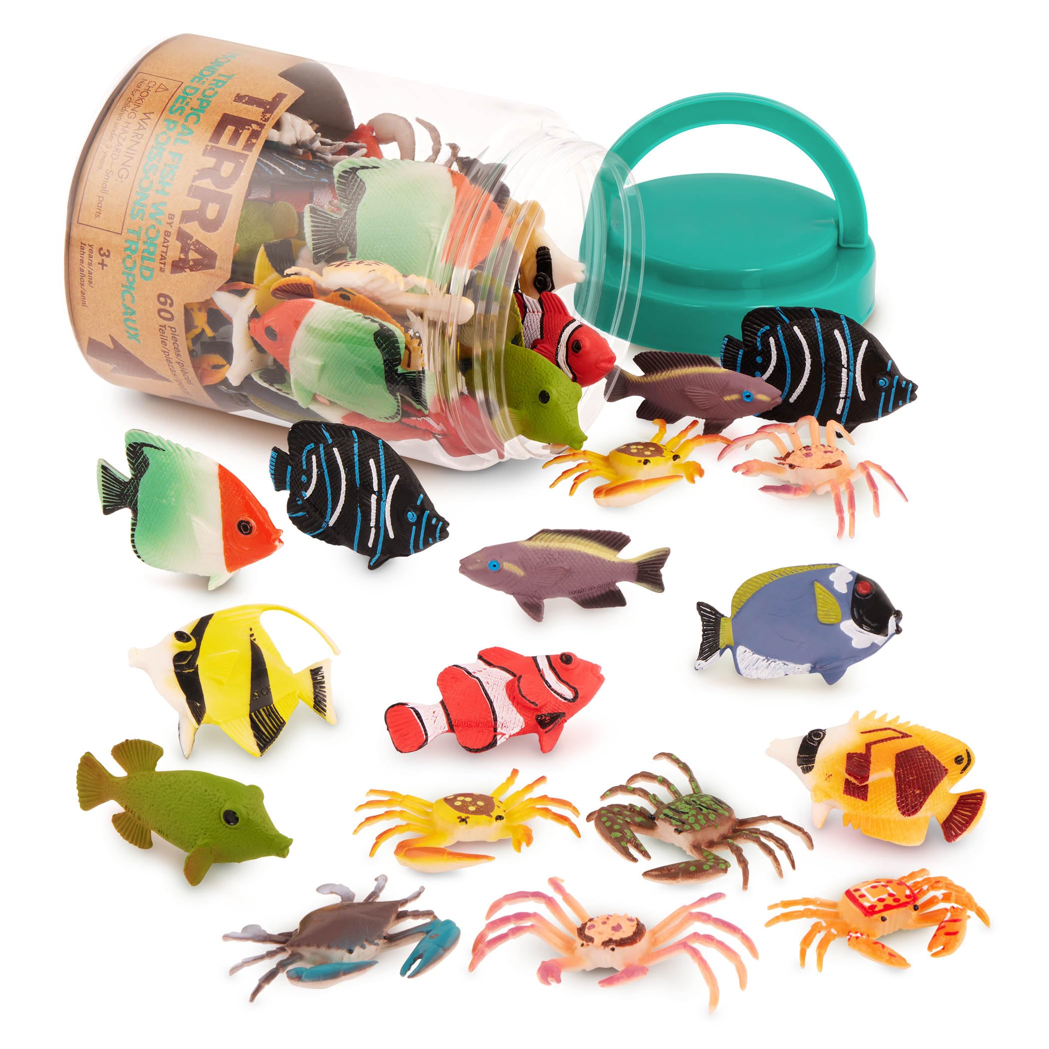 Terra by Battat 60-Piece Tropical Fish & Crab Toy Set – Mini Ocean Animal Figurines for Kids Ages 3+