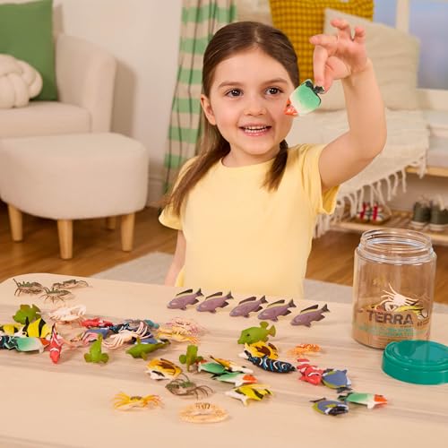 Terra by Battat 60-Piece Tropical Fish & Crab Toy Set – Mini Ocean Animal Figurines for Kids Ages 3+