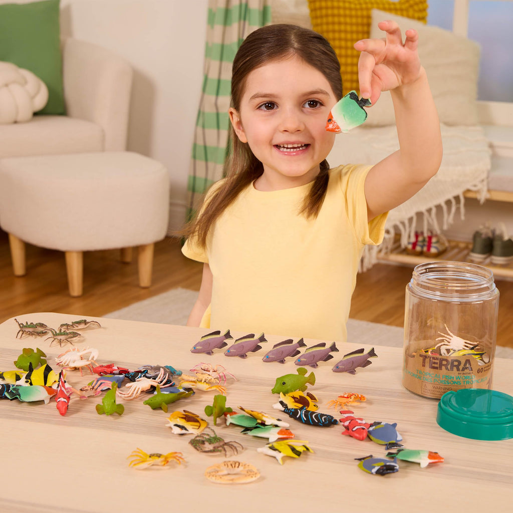 Terra by Battat 60-Piece Tropical Fish & Crab Toy Set – Mini Ocean Animal Figurines for Kids Ages 3+