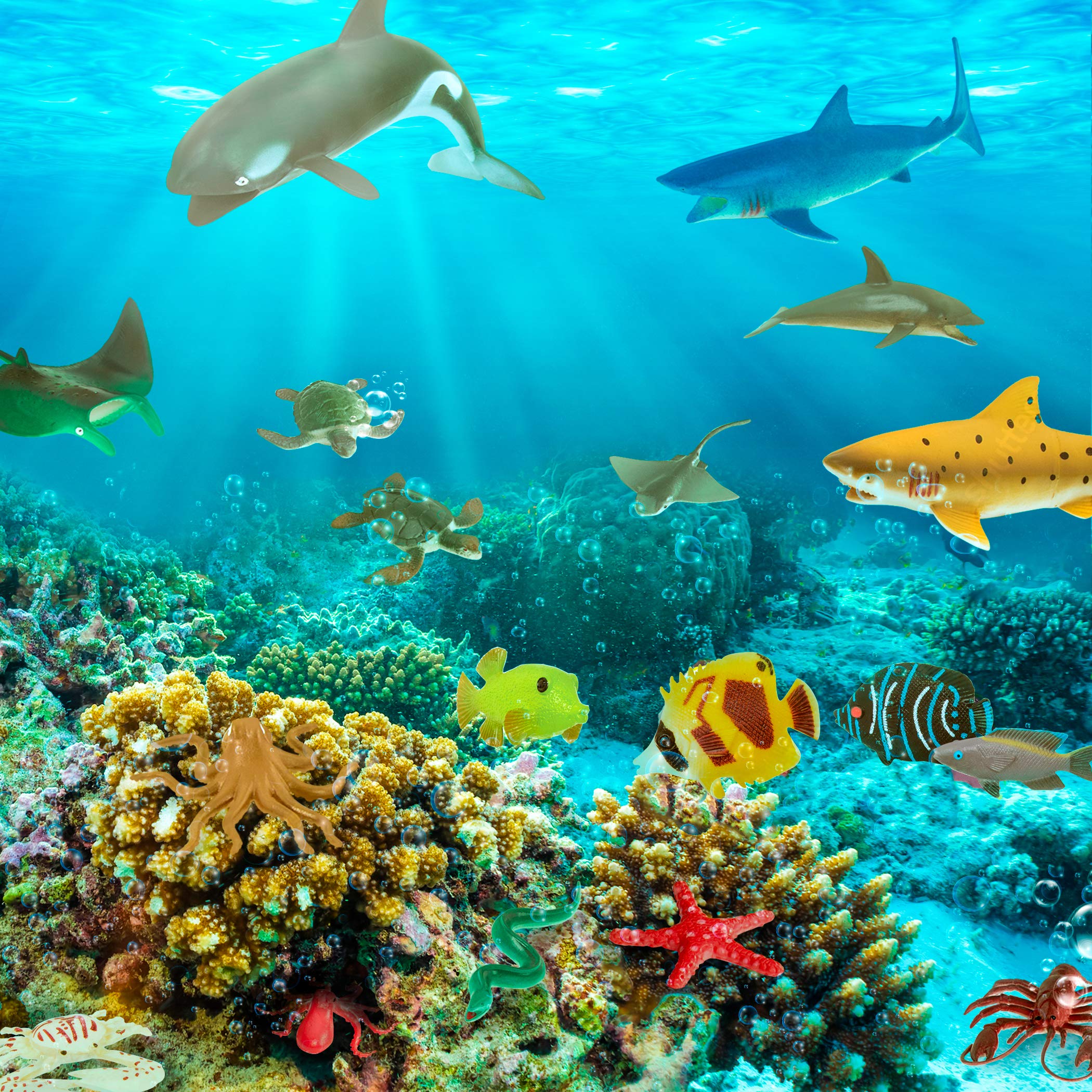 Terra by Battat 60-Piece Tropical Fish & Crab Toy Set – Mini Ocean Animal Figurines for Kids Ages 3+