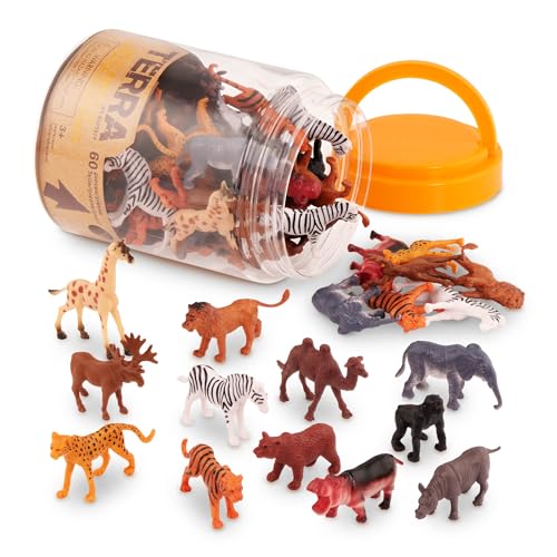 Terra by Battat 60-Piece Wild Creatures Tube – Mini Animal Figurines for Kids 3+