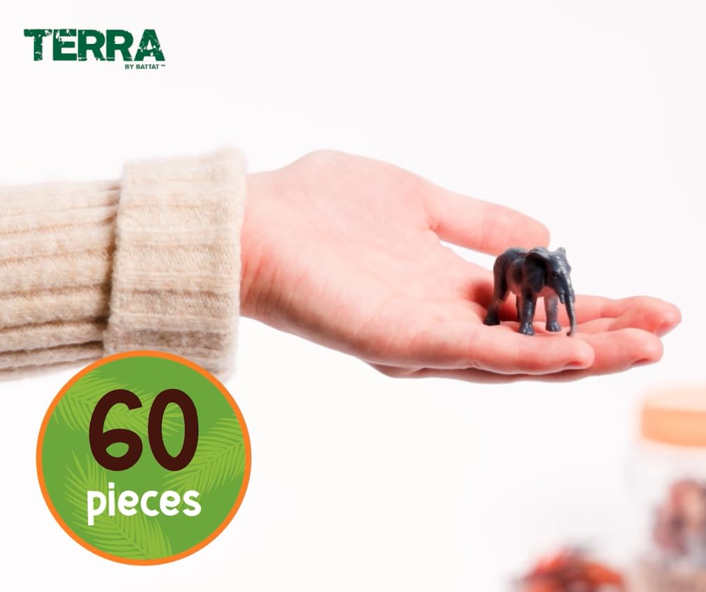 Terra by Battat 60-Piece Wild Creatures Tube – Mini Animal Figurines for Kids 3+