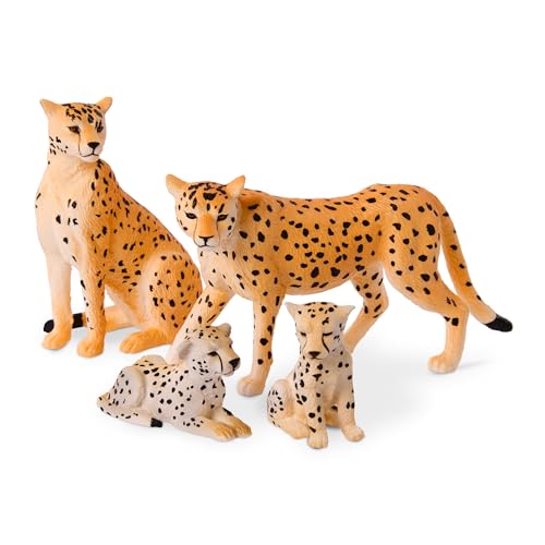 Terra by Battat Cheetah Family – 4 Realistic Plastic Figurines – Educational Safari Toy for Kids 3+