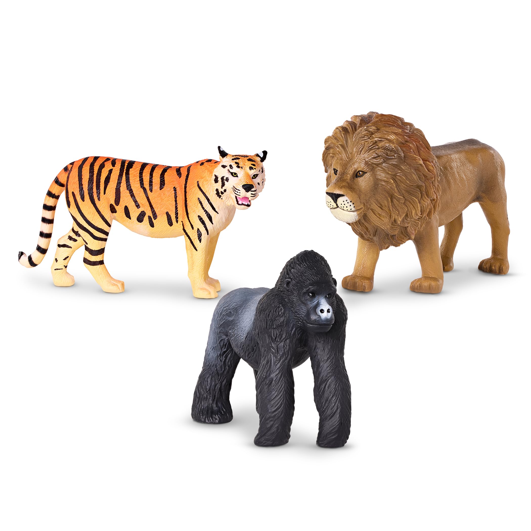 Terra by Battat Jungle Animal Figurines – 3-Pack of Realistic Lion, Tiger, and Gorilla Toys for Kids Age 3+