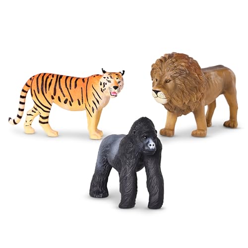 Terra by Battat Jungle Animal Figurines – 3-Pack of Realistic Lion, Tiger, and Gorilla Toys for Kids Age 3+