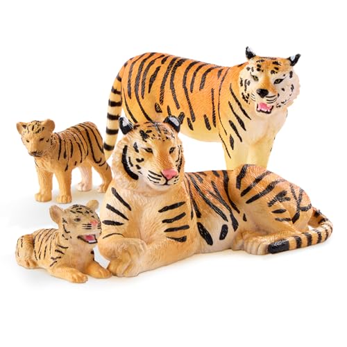 Terra by Battat Tiger Family Set – 4 Plastic Tigers for Imaginative Play (Ages 3+)