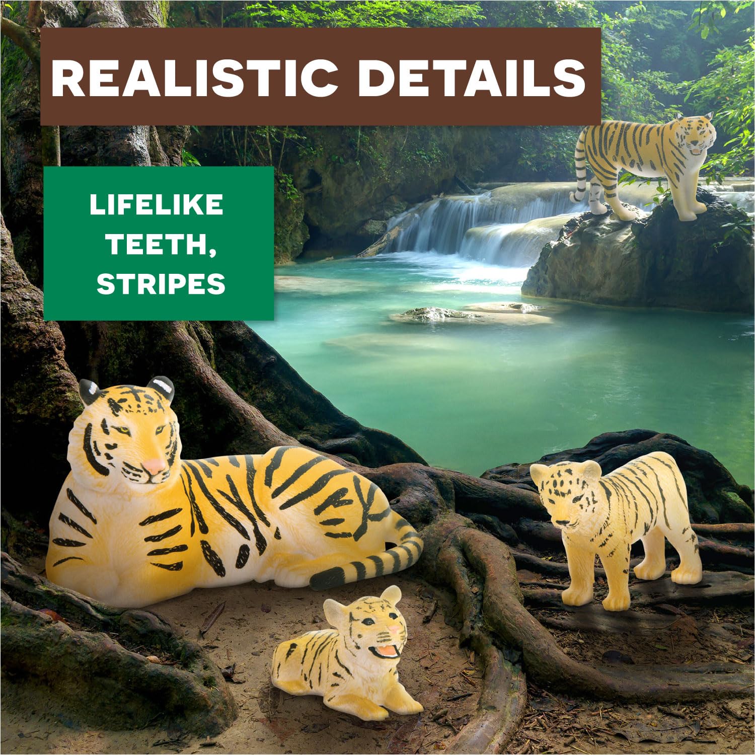 Terra by Battat Tiger Family Set – 4 Plastic Tigers for Imaginative Play (Ages 3+)