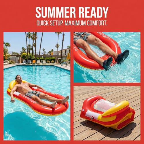 Tessitop 60-Inch Inflatable Pool Float Adult with Backrest and Mesh Bottom - Red