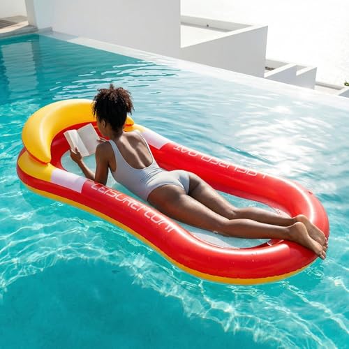 Tessitop 60-Inch Inflatable Pool Float Adult with Backrest and Mesh Bottom - Red