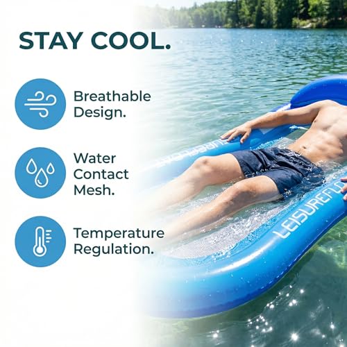 Tessitop 60in x 30in Inflatable Pool Float Adult with Backrest and Mesh Hammock - Blue