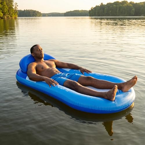 Tessitop 60in x 30in Inflatable Pool Float Adult with Backrest and Mesh Hammock - Blue