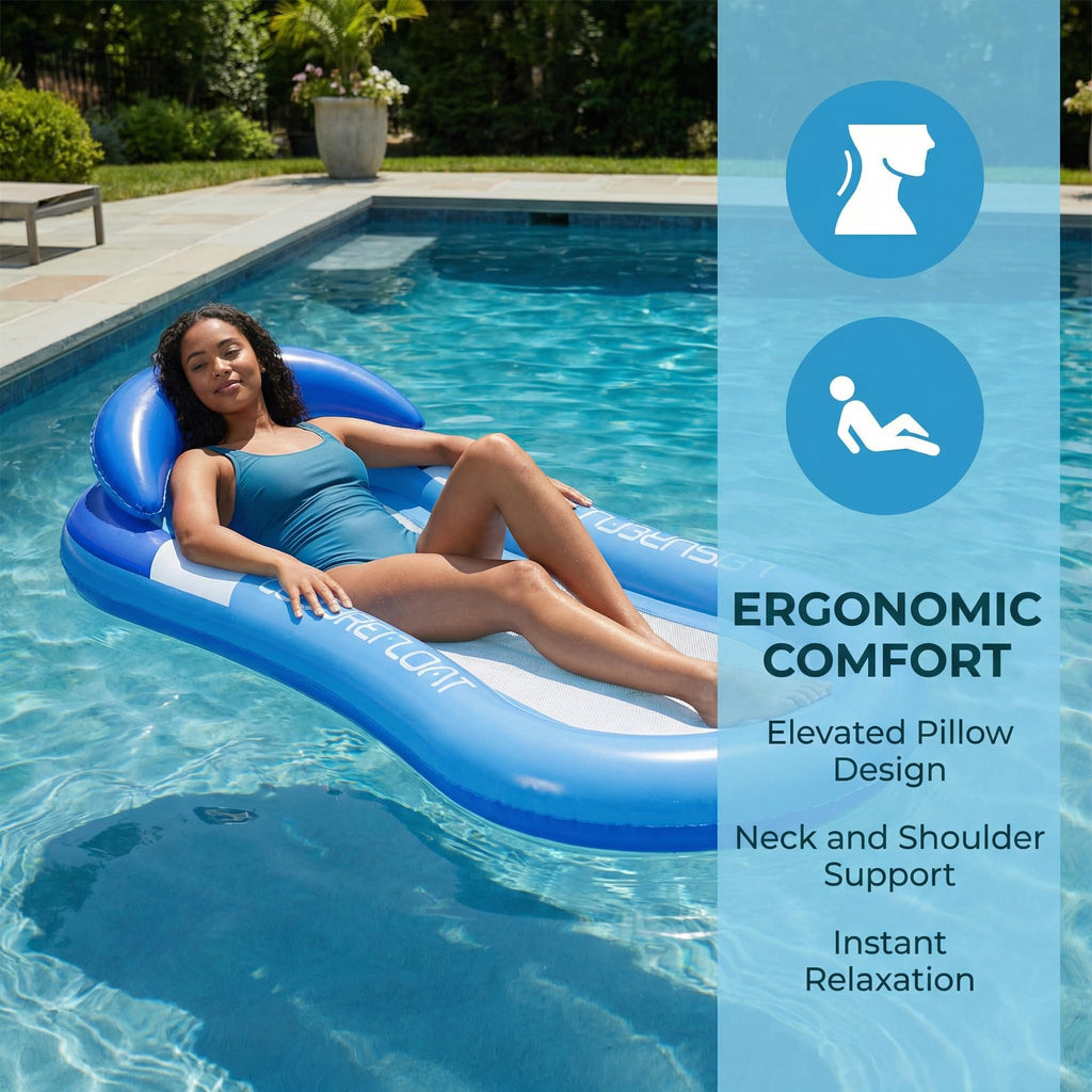 Tessitop 60in x 30in Inflatable Pool Float Adult with Backrest and Mesh Hammock - Blue