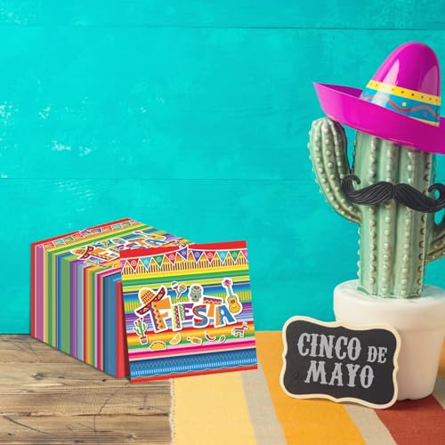 Tevxj 100 Pack Mexican Fiesta Napkins – 3-Ply Disposable Paper Napkins for Cinco de Mayo, Taco Nights, and Party Decorations