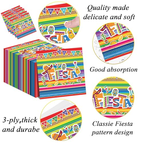 Tevxj 100 Pack Mexican Fiesta Napkins – 3-Ply Disposable Paper Napkins for Cinco de Mayo, Taco Nights, and Party Decorations