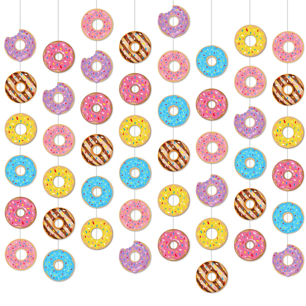 Tevxj 12-Pack Donut Birthday Party Banners - 96 Donut Decorations Garland Kit for Baby Shower, Classroom, Home Decor