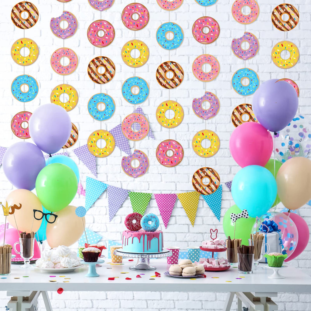 Tevxj 12-Pack Donut Birthday Party Banners - 96 Donut Decorations Garland Kit for Baby Shower, Classroom, Home Decor