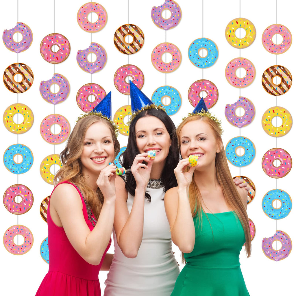 Tevxj 12-Pack Donut Birthday Party Banners - 96 Donut Decorations Garland Kit for Baby Shower, Classroom, Home Decor