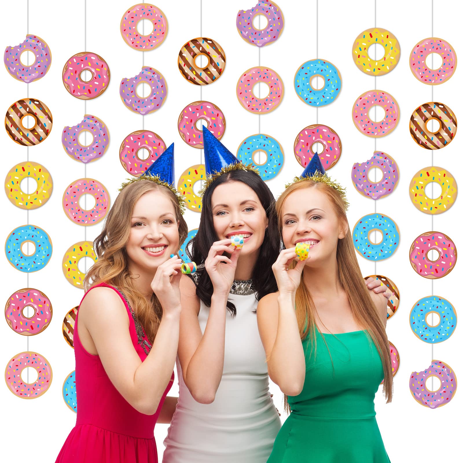 Tevxj 12-Pack Donut Birthday Party Banners - 96 Donut Decorations Garland Kit for Baby Shower, Classroom, Home Decor