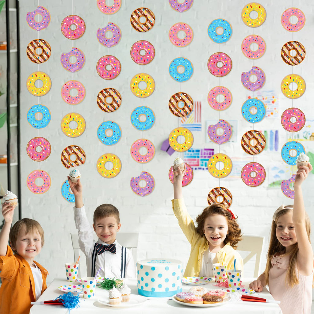 Tevxj 12-Pack Donut Birthday Party Banners - 96 Donut Decorations Garland Kit for Baby Shower, Classroom, Home Decor