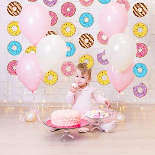 Tevxj 8-Pack Donut Birthday Party Banners - 48 Double-Sided Paper Garland Kit for Baby Shower, Classroom Decor