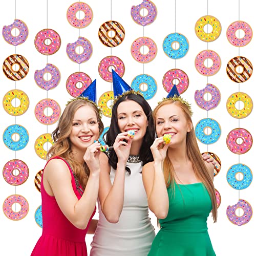 Tevxj 8-Pack Donut Birthday Party Banners - 48 Double-Sided Paper Garland Kit for Baby Shower, Classroom Decor
