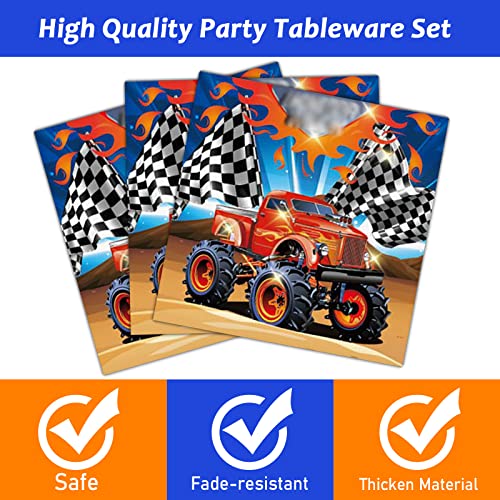 Tevxj 96PCS Truck Party Tableware Set: Plates, Napkins & Forks for 24 Guests